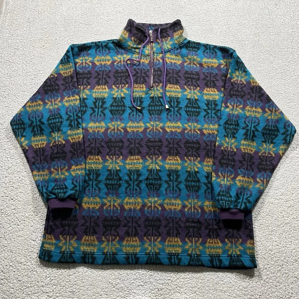 Vintage Sweater Mens L Geometric Colorful Aztec Santana Pullover 90s Grandpa